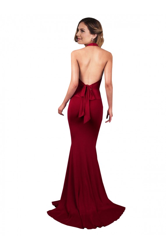 Online Borgoña Sirena Halter Cuello en V Spandex Largo Formales Vestidos de dama de honor / Vestidos de fiesta