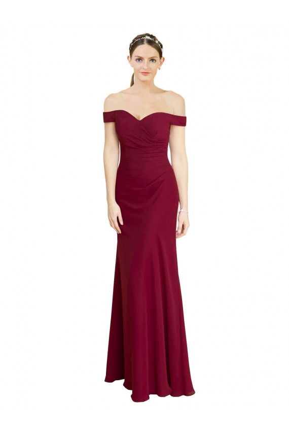 Online Borgoña Sirena Hombros Descubiertos Gasa Largo Vestidos de dama de honor / Vestidos de fiesta
