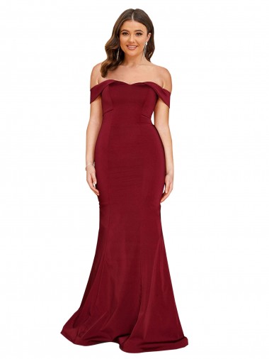 Online Borgoña Sirena Hombros Descubiertos Spandex Largo Formales Vestidos de dama de honor / Vestidos de fiesta