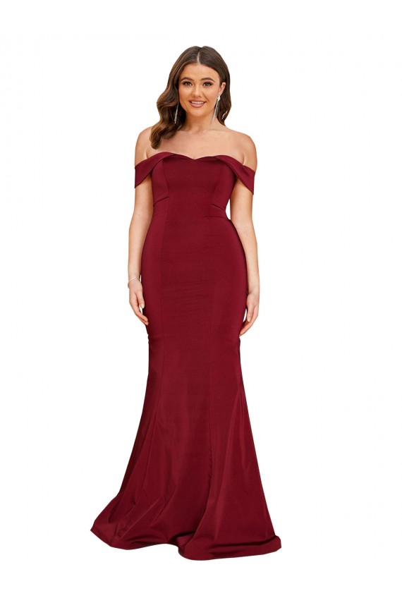 Online Borgoña Sirena Hombros Descubiertos Spandex Largo Formales Vestidos de dama de honor / Vestidos de fiesta