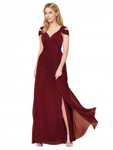 Online Borgoña línea A Cuello Alto Gasa Largo Formales Vestidos de dama de honor / Vestidos de fiesta