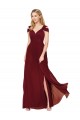 Online Borgoña línea A Cuello Alto Gasa Largo Formales Vestidos de dama de honor / Vestidos de fiesta