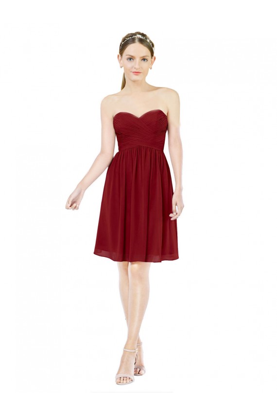 Online Borgoña línea A Cuello de Corazón Gasa Corto Vestidos de dama de honor / Vestidos de cóctel / Vestidos para homecoming
