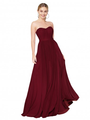 Online Borgoña línea A Cuello de Corazón Sin tirantes Gasa Largo Formales Vestidos de dama de honor / Vestidos de fiesta