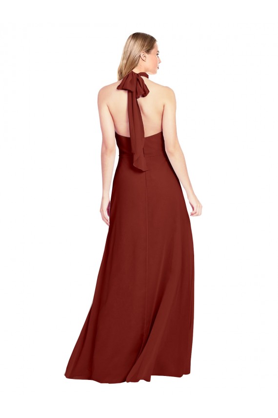 Online Borgoña línea A Halter Cuello Alto Gasa Largo Vestidos de dama de honor / Vestidos de fiesta