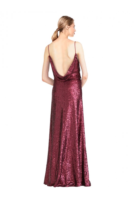 Online Borgoña línea A Halter Cuello Alto Lentejuela Largo Formales Vestidos de dama de honor / Vestidos de fiesta