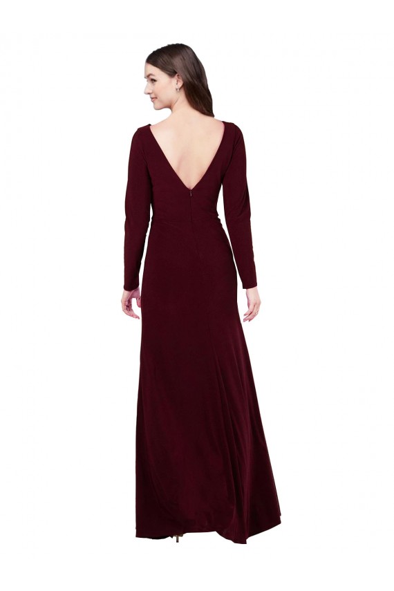 Online Borgoña oscuro Cubierta Cuello en V Spandex Largo Vestidos de dama de honor / Vestidos de fiesta