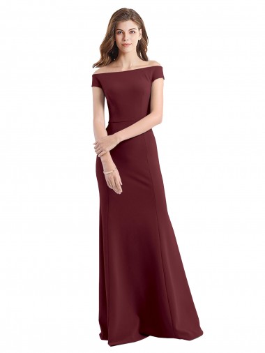 Online Borgoña oscuro Cubierta Hombros Descubiertos Crepé Elástico Largo Vestidos de dama de honor / Vestidos de fiesta