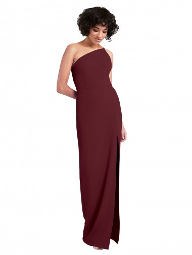 Online Borgoña oscuro Cubierta Un Hombre Crepé Elástico Largo Formales Vestidos de dama de honor / Vestidos de fiesta