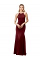 Online Borgoña oscuro Sirena Halter Cuello Alto Crepé Elástico Largo Formales Vestidos de dama de honor / Vestidos de fiesta