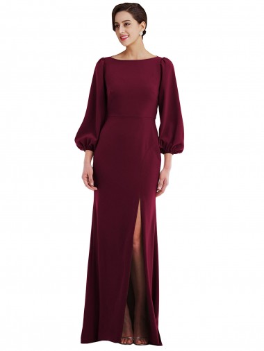 Online Borgoña oscuro Trompeta Barco Crepé Elástico Largo Formales Vestidos de dama de honor / Vestidos de fiesta