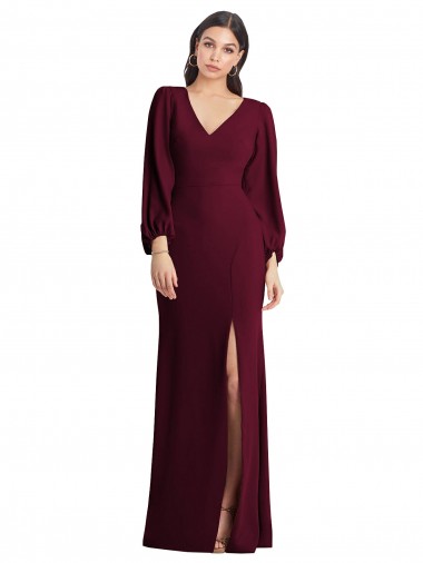 Online Borgoña oscuro Trompeta Cuello en V Crepé Elástico Largo Vestidos de dama de honor / Vestidos de fiesta