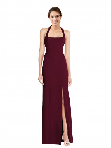 Online Borgoña oscuro Trompeta Halter Crepé Elástico Largo Vestidos de dama de honor / Vestidos de fiesta