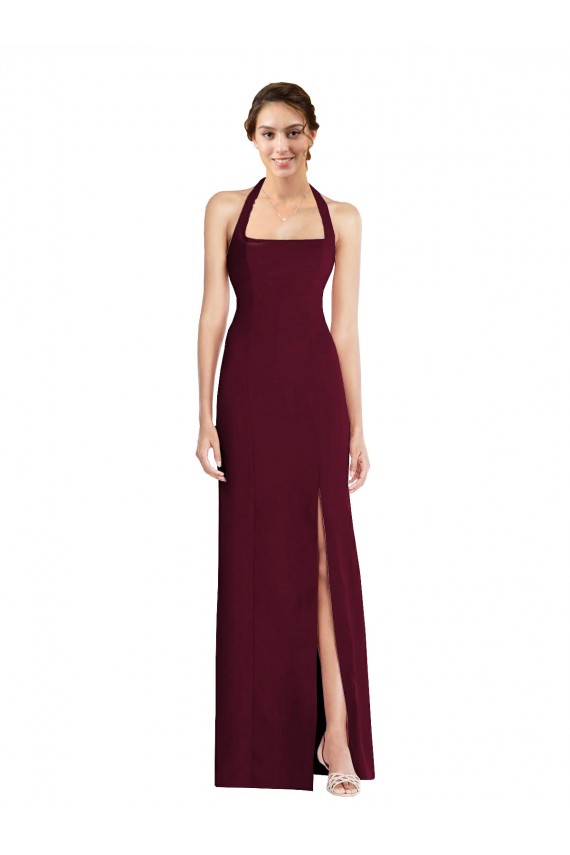 Online Borgoña oscuro Trompeta Halter Crepé Elástico Largo Vestidos de dama de honor / Vestidos de fiesta