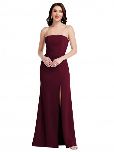 Online Borgoña oscuro Trompeta Sin tirantes Crepé Elástico Largo Vestidos de dama de honor / Vestidos de fiesta