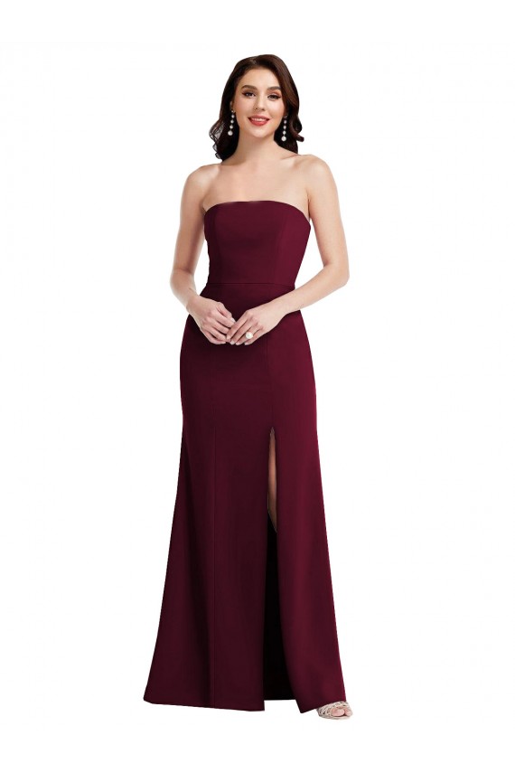 Online Borgoña oscuro Trompeta Sin tirantes Crepé Elástico Largo Vestidos de dama de honor / Vestidos de fiesta