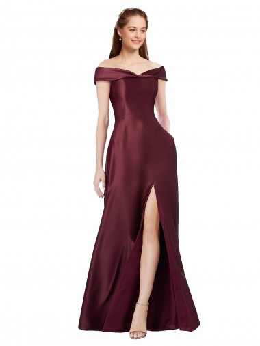 Online Borgoña oscuro línea A Hombros Descubiertos Sin tirantes Satén Largo Formales Vestidos de dama de honor / Vestidos de fiesta
