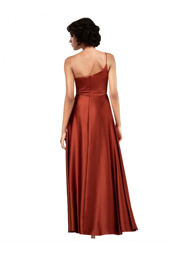 Online Burnt línea A Un Hombre Satén sedoso Largo Formales Vestidos de dama de honor / Vestidos de fiesta