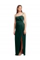 Online Cazador Verde Columna Tirantes espagueti Cuadrado Satén elástico Largo Formales Vestidos de dama de honor / Vestidos de fiesta