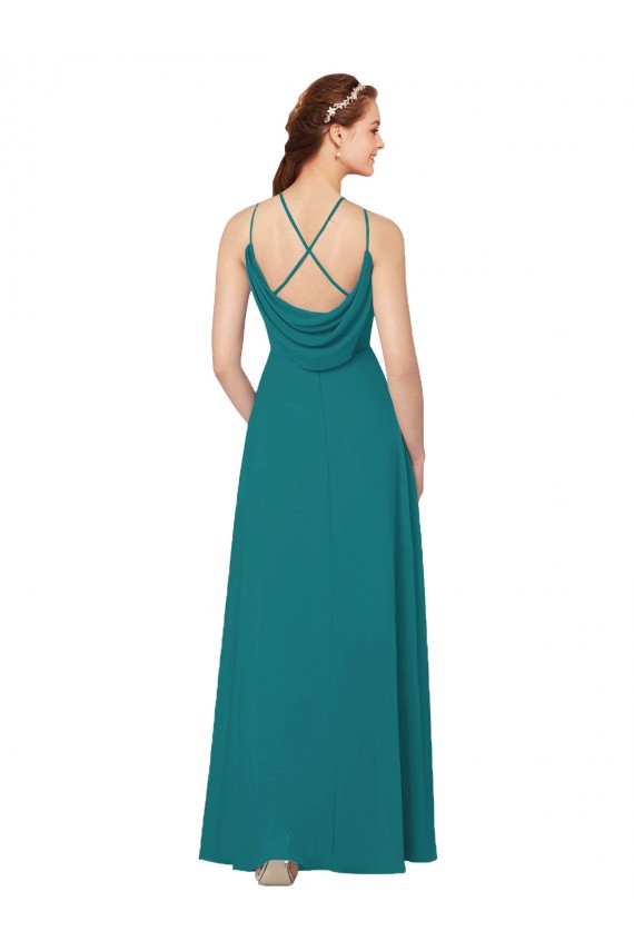 Online Cazador Verde Cubierta Cuello Alto Gasa Largo Vestidos de dama de honor