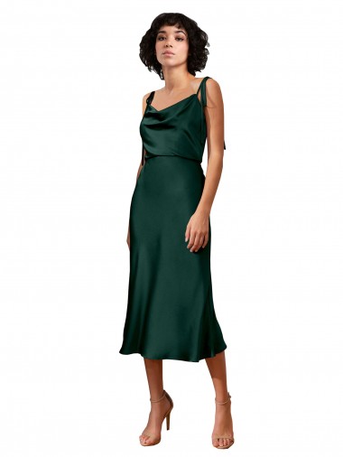 Online Cazador Verde Cubierta Midi Satén elástico Corto Formales Vestidos de dama de honor / Vestidos de fiesta / Vestidos de cóctel