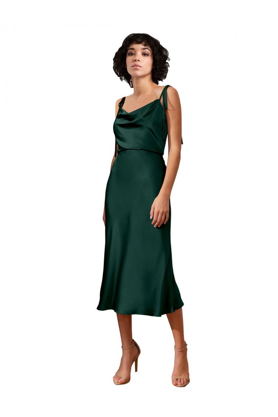 Online Cazador Verde Cubierta Midi Satén elástico Corto Formales Vestidos de dama de honor / Vestidos de fiesta / Vestidos de cóctel