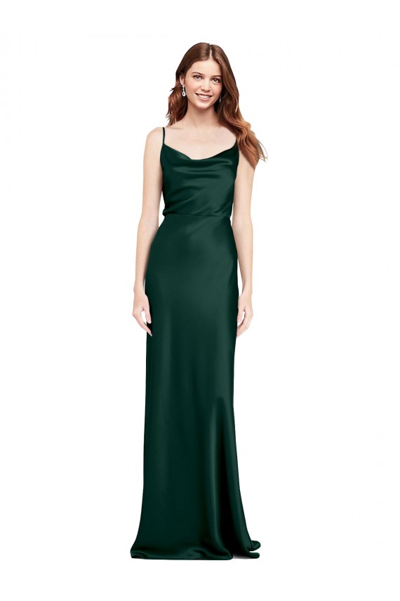 Online Cazador Verde Cubierta Satén elástico Largo Formales Vestidos de dama de honor / Vestidos de fiesta