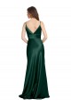 Online Cazador Verde Cubierta Tirantes espagueti Cuello en V Cuello Alto Satén elástico Largo Formales Vestidos de dama de honor / Vestidos de fiesta