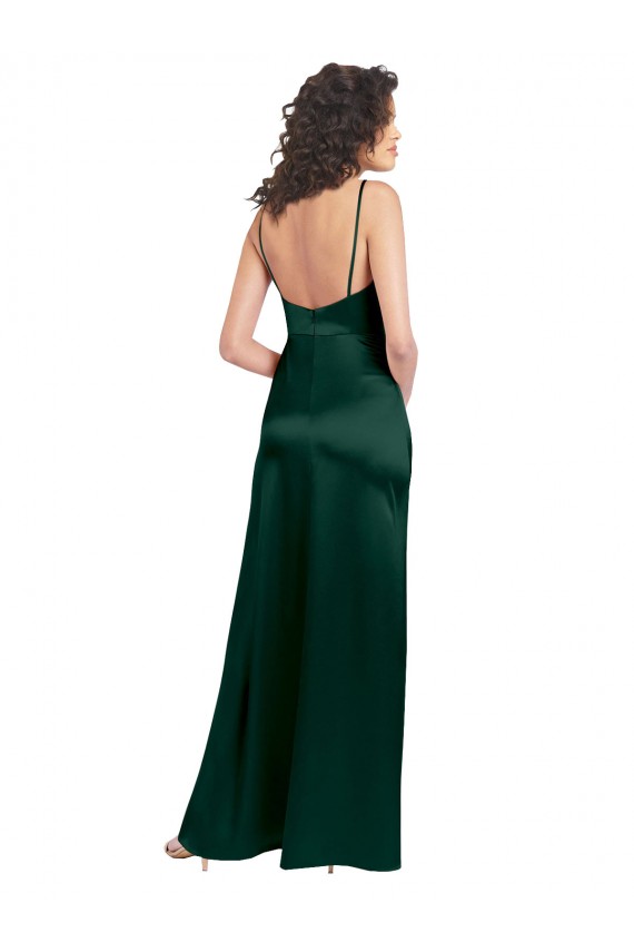 Online Cazador Verde línea A Cucharón Satén elástico Largo Formales Vestidos de dama de honor / Vestidos de fiesta