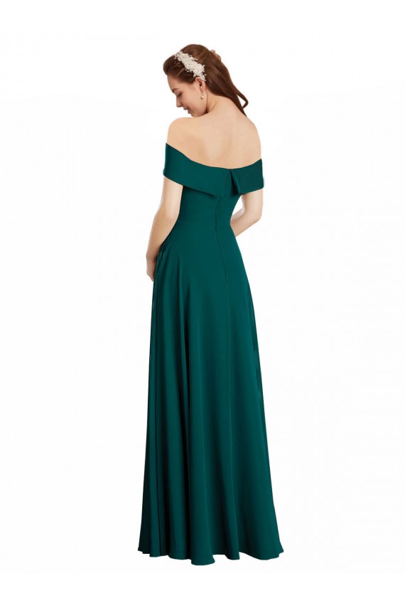 Online Cazador Verde línea A Hombros Descubiertos Gasa Largo Vestidos de dama de honor