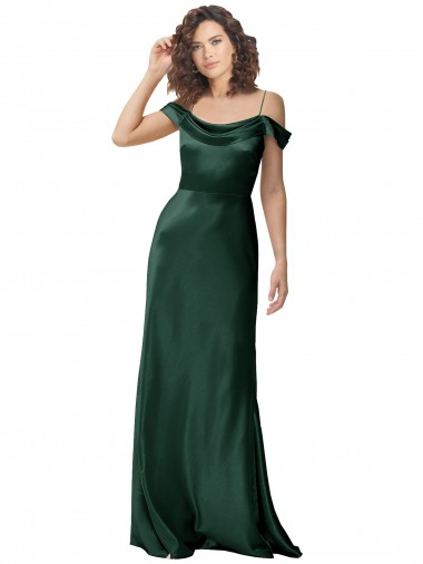 Online Cazador Verde línea A Hombros Descubiertos Tirantes espagueti Satén elástico Largo Formales Vestidos de dama de honor / Vestidos de fiesta