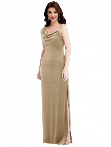 Online Champán Cubierta Un Hombre Terciopelo Elástico Largo Formales Vestidos de dama de honor / Vestidos de fiesta