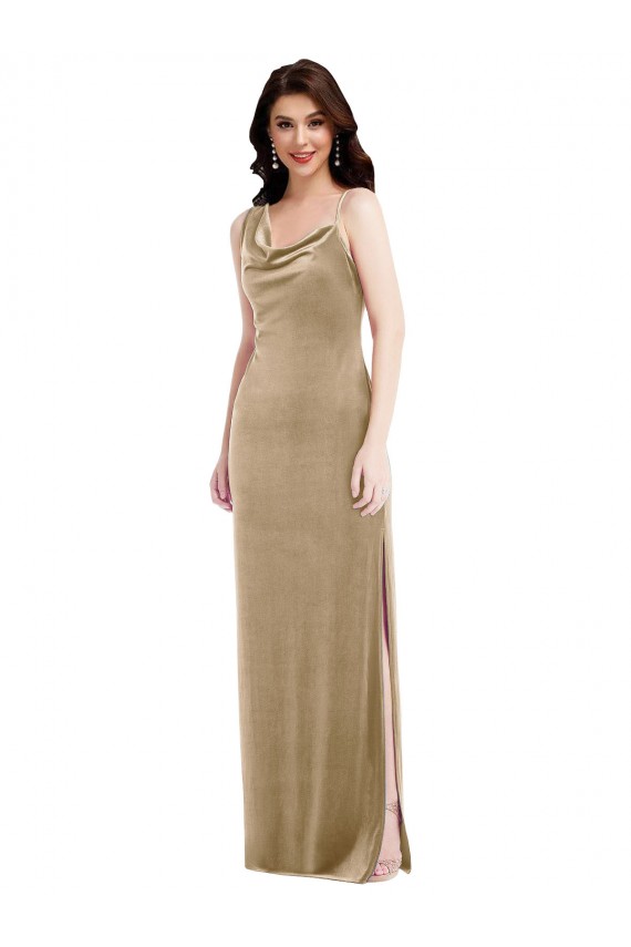 Online Champán Cubierta Un Hombre Terciopelo Elástico Largo Formales Vestidos de dama de honor / Vestidos de fiesta