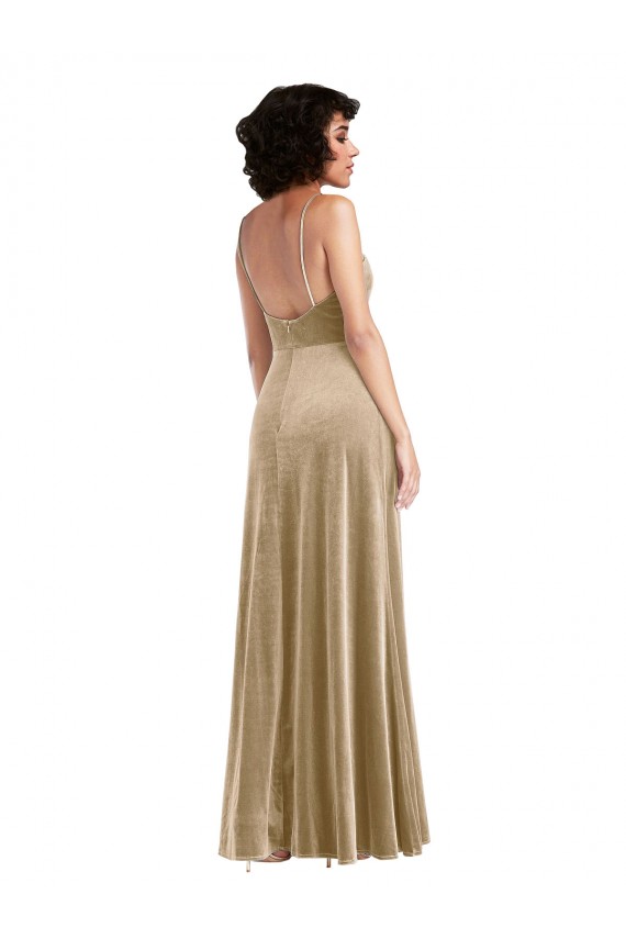 Online Champán línea A Cuadrado Terciopelo Elástico Largo Formales Vestidos de dama de honor / Vestidos de fiesta