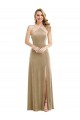 Online Champán línea A Halter Cuello Alto Terciopelo Elástico Largo Vestidos de dama de honor / Vestidos de fiesta