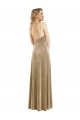 Online Champán línea A Halter Cuello Alto Terciopelo Elástico Largo Vestidos de dama de honor / Vestidos de fiesta