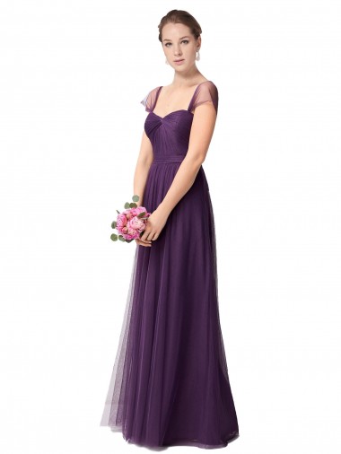 Online Ciruela línea A Cuello de Corazón Tul Largo Vestidos de dama de honor