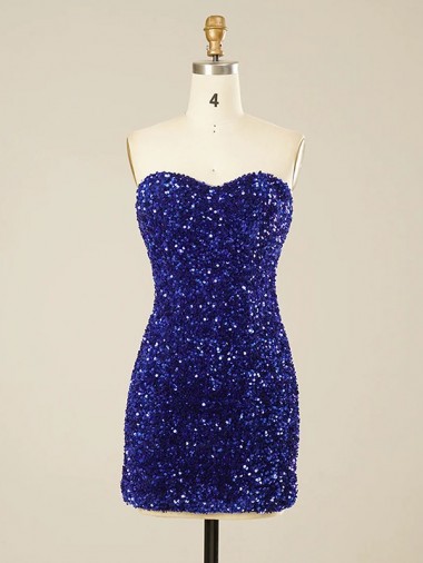 Online Color mostrado Cubierta Cuello de Corazón Corto Lentejuelas Terciopelo Corto Vestidos de fiesta