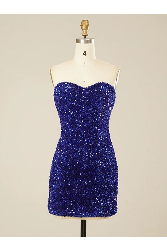 Online Color mostrado Cubierta Cuello de Corazón Corto Lentejuelas Terciopelo Corto Vestidos de fiesta