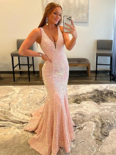 Online Color mostrado Cubierta Cuello en V Barrer tren Lentejuelas Terciopelo Largo Vestidos de fiesta