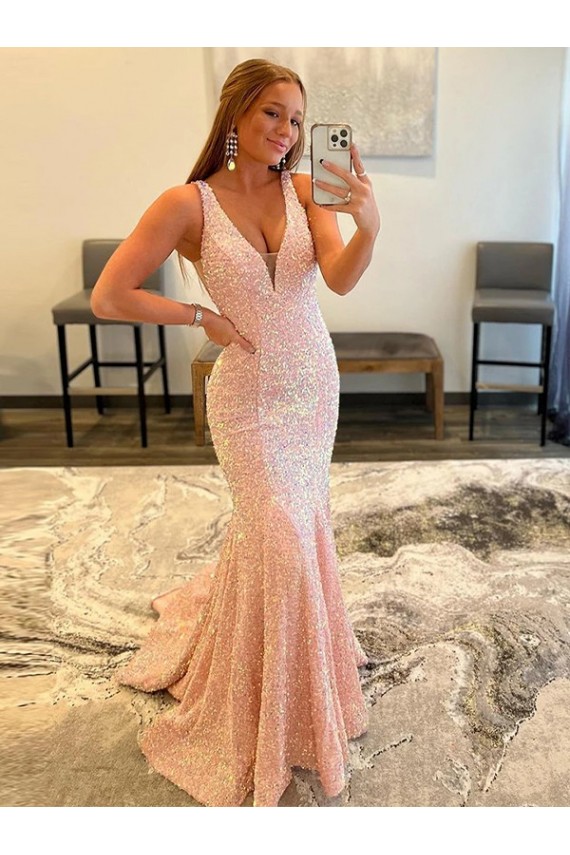 Online Color mostrado Cubierta Cuello en V Barrer tren Lentejuelas Terciopelo Largo Vestidos de fiesta