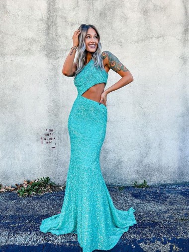 Online Color mostrado Sirena Un Hombre Barrer tren Lentejuelas Terciopelo Largo Vestidos de fiesta