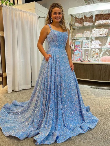 Online Color mostrado línea A Cucharón Cola corte Lentejuelas Terciopelo Largo Vestidos de fiesta