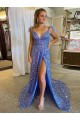 Online Color mostrado línea A Cuello en V Cola corte Lentejuelas Terciopelo Largo Vestidos de fiesta