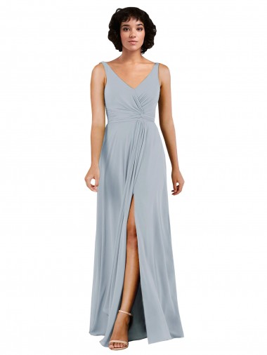 Online Columna Cuello en V Gasa Largo Vestidos de dama de honor