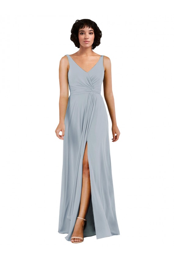Online Columna Cuello en V Gasa Largo Vestidos de dama de honor