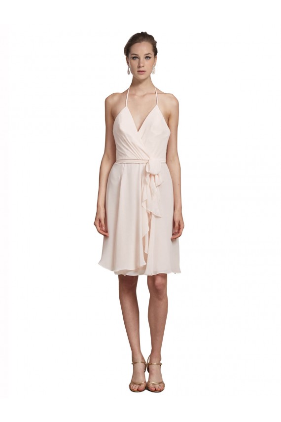Online Crema Rosa línea A Halter Cuello en V Gasa Corto Vestidos de dama de honor / Vestidos de cóctel / Vestidos para homecoming