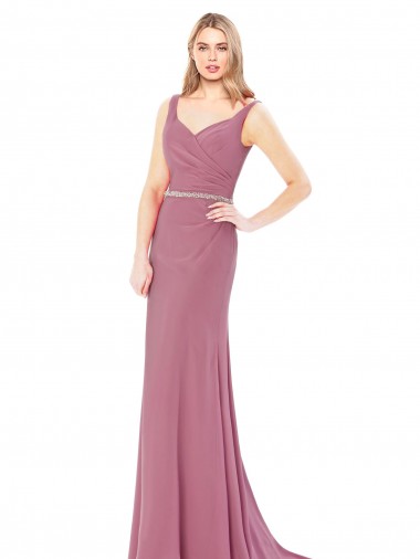 Online Cubierta Cuello Alto Gasa Largo Vestidos de dama de honor / Vestidos de fiesta