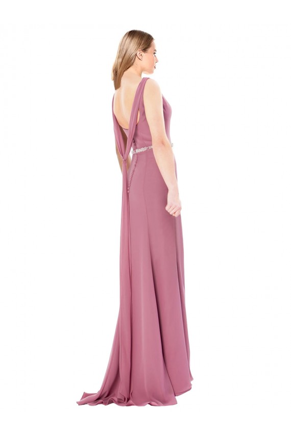 Online Cubierta Cuello Alto Gasa Largo Vestidos de dama de honor / Vestidos de fiesta