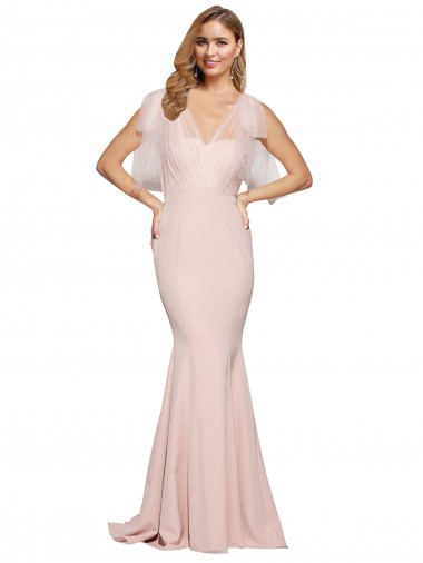 Online Cubierta Cuello de Corazón Crepé Elástico Tul Largo Formales Vestidos de dama de honor / Vestidos de fiesta